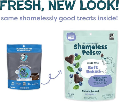 Shameless Pets Soft-Baked Dog Treats, Blueberried Treasure - Natural & Healthy Dog Chews with Mint for Immune Support - Made in USA, Free from Grain, Corn & Soy - 1-Pack