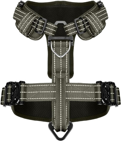 ICEFANG Dog Halter Harness with Metal Buckles,Dog Strap Vest X-Large Dogs | Control Handle,Summer-Cooling,Reflective,Front Hook,Adjustable,Soft Padded,No Pull,Green,XLarge