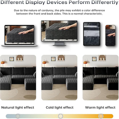 108" U Shaped Sectional Couch with Ottoman, Corduroy Modular Sectional Sofa with Deep Seat, Modern Modular L-Shape Sofa Couch with Chaise,Upholstered Boneless Couches for Living Room Bedroom