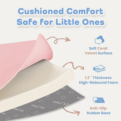 PAPAMAT 1.3" Thick Baby Floor Play Mat 59x79, Basic Padded Foam Mat for Tummy Time Crawling, Non Slip Cushioned for Babies Toddlers Infants Kids (Pink)