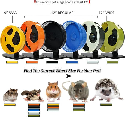 Exotic Nutrition Silent Runner 12" Regular Wheel + Autoclean Track + Sandy Track + Cage Attachment - Pet Exercise Wheel Package Set - for Sugar Gliders, Female Rats, Hamsters, Mice, Small Pets