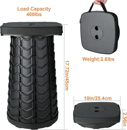 Boreeman Upgraded Collapsible Stool, Square Portable Stool, Lightweight Yet More Sturdy with Load Capacity 400lbs, Perfect for Camping Fishing Hiking BBQ (1, 2-Pack Black)