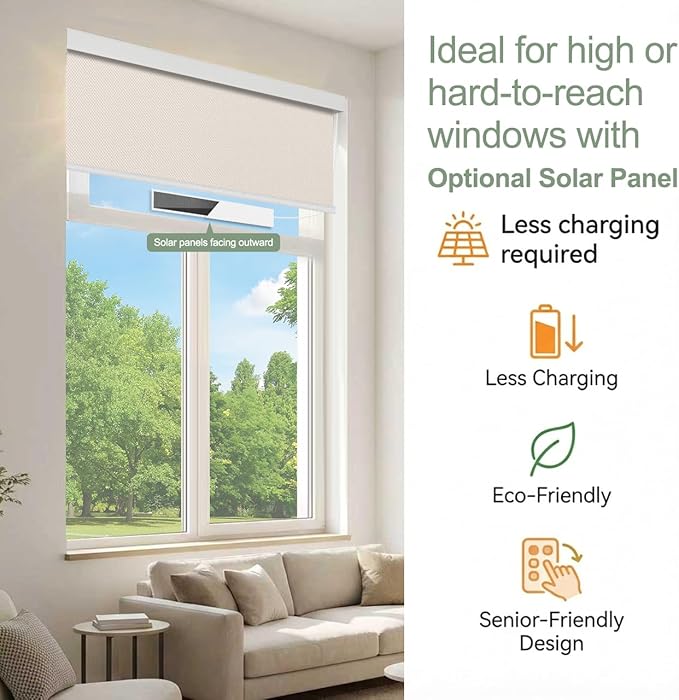 Motorized Blinds with Remote Window Roller Shade Wireless Rechargeable Motor