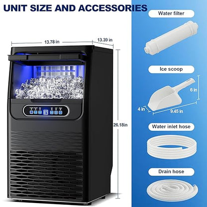Ice Maker Countertop with Handle, 88lbs Per Day, Auto-Cleaning, Portable Sonic