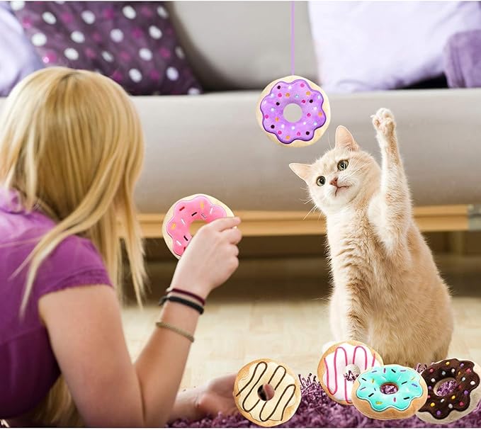 6 Pack Donut Cat Catnip Toys Kitten Chew Knickknack Sprinkles Interactive Pillows Teeth Grinding Catmint Plush Plaything Kitty Birthday Ideas Supplies 4 Inches