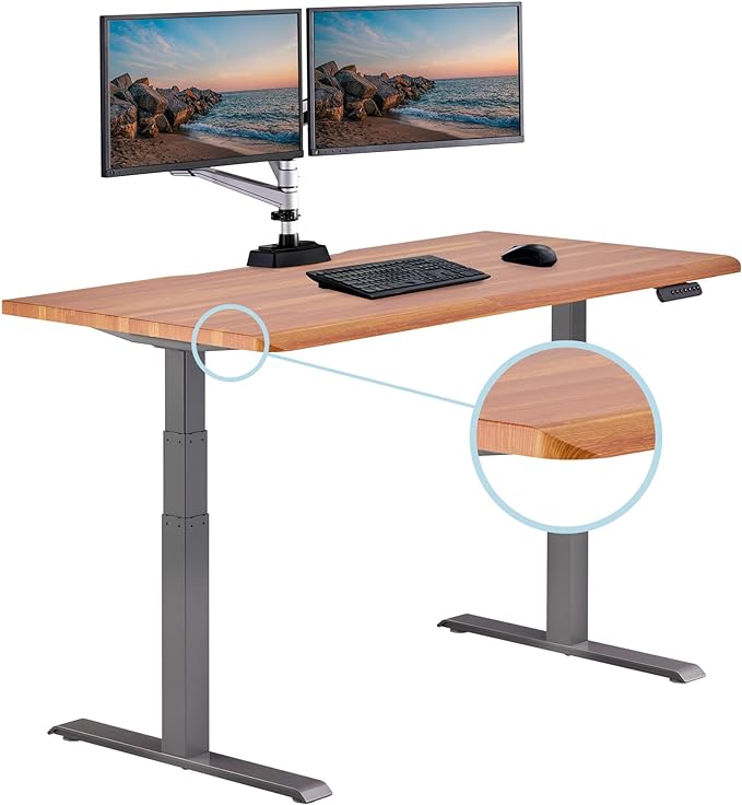 Vari ComfortEdge 60x30 Inch Adjustable Electric Standing Desk – Sit Stand VariDesk with Memory Presets, Sloped Edge, 200 LB Capacity + Tool-Free Assembly (Butcher Block)