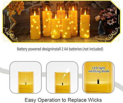 Flameless Candles with Embedded Star String, Battery Operated LED Pillar