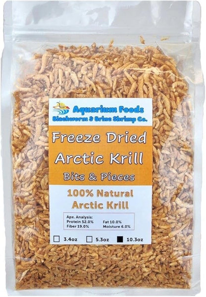 Aquatic Foods Inc. Arctic Krill, Floating Freeze Dried Krill for Tropical Fish, Marine Fish, Cichlids, Catfish, Pond Fish, Aquatic Turtles, Land Turtles, Hamsters, Rodents, Reptiles…10.3oz Clear Bag