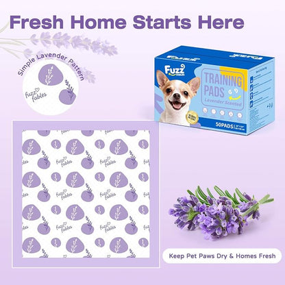 Lavender Puppy Pads-24"x 24", 50 Count Disposable Dog Pee Pads | 6-Layer Super Absorbent Quick Dry Leakproof Dog Pads with Adhesive Tabs, Odor Control Pee Pads for Dog Indoor Crate Training