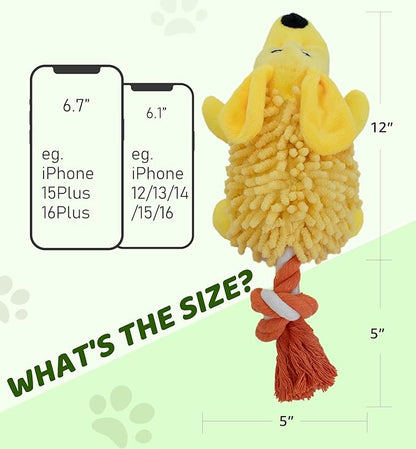 Squeaky Dog Toys - Plush Dog Toys with Soft Durable Fabric for Small Medium Large Breeds, Interactive Tug of War Rope Chew Toys, Teeth Cleaning, Dental Care, and Keep Dogs Busy (Puppy-Yellow)