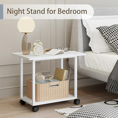 MARTY 22"x15.75" Large Under Desk Printer Stand with Storage Shelf 2-Tier Rolling Printer Cart with Wheels Printer Table for Home Office Heavy Duty Storage Rack for Scanner Fax Machine, White