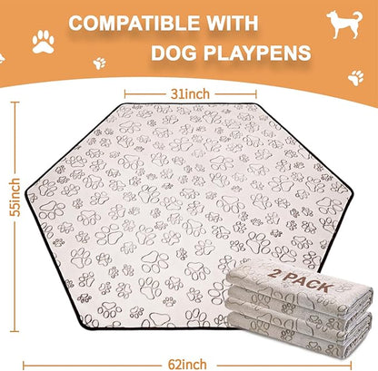 Qeils Reusable Puppy Pads, 2 Pack Washable Pee Pads for Dogs, Specifically Designed for 6 Panels for Dog Playpen Waterproof Non Slip Wee Wee pad, Absorbent & Leakproof Mats for Kennel, Floor 55"x 62"