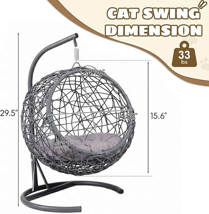 Hanging Cat Swing Bed with Stand, Rattan Egg Chair for Cats | Rattan Egg Chair Design, Soft Cushion, Stable Stand, Cozy Swinging Resting Spot For Cats And Small Dogs