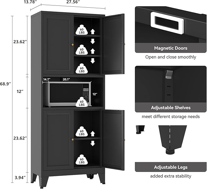 Metal Pantry Storage Cabinet, Microwave Stand