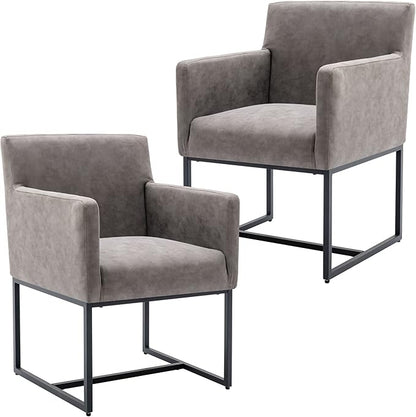 BESTANO Set of 2 Upholstered Dining Chairs with Armrest, PU Leather Modern Accent Armchairs, Kitchen & Dining Room Chairs Side Chairs, Grey