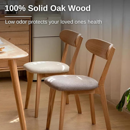Hymus 100% Solid Oak Wood Dining Room Chairs - Practical Kitchen Chairs for Dining Room, Kitchen, Living Room (2, Natural with Grey Cushion)