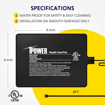 iPower 6 by 8-Inch 8W Reptile Heat Mat, LCD Digital Aquarium Thermometer, Under Tank Warmer Terrarium Heat Pad for Turtles Lizards Frogs and Other Small Animals, Multi Sizes