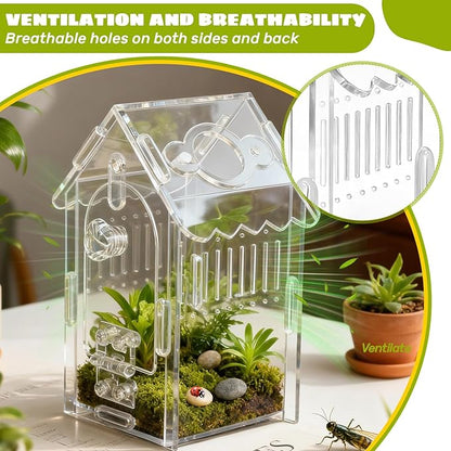Jumping Spider Enclosure Acrylic Spider Cage Insect Terrarium Bug Enclosure Tarantula Enclosure Reptile Terrarium for Snail, Mantis, Lizard, and Small Reptiles - Small House Shape