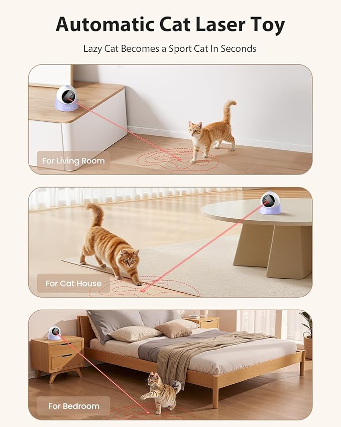 ROJECO Auto Laser Cat Toy - Random Motion Track, Magnetic 360° Base, Run Quiet,Rechargeable with 1000mAh Battery, Auto Sleep & 3 Speed Modes, Safe for Cats,Interactive Cat Toys for Bored Indoor,Purple