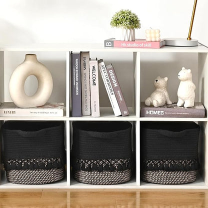3 Pack Storage Basket for Shelves, Boho Cotton Rope Storage Bins with Heavy Tassel, Shelf Baskets Large Woven Baskets for Organizing, Cube Organizer Bins, Baby Laundry Basket for Clothes, Toys, Pets