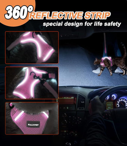 Halypet Cat Harness and Leash Set [ MAX Safety Third Generation ] Escape Proof Soft Adjustable Cat Leash Breathable Comfortable Vest Easy to Wear Kitten Harness for Outdoor Walking