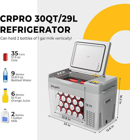 BougeRV 12 Volt Refrigerator, CRPRO 30 Quart 12V Car Fridge, Portable Freezer