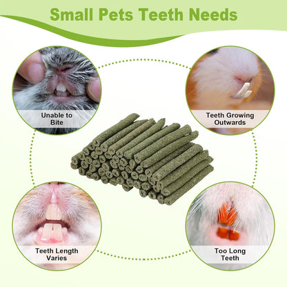 100PCS Timothy Hay Sticks for Rabbits Guinea Pigs Chinchillas Chew Treats, Natural Timothy Grass Molar Teeth Stick Bunny Chew Toys for Rabbits Chinchillas Guinea Pigs Hamsters Rodents