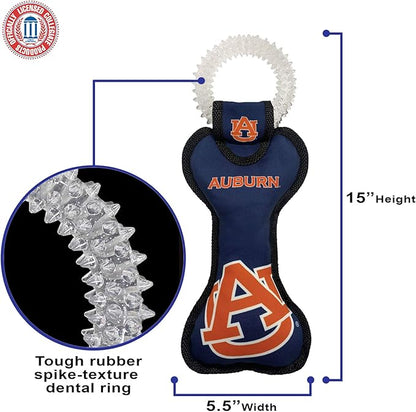 Pets First NCAA Auburn Tigers Dental Dog TUG Toy with Squeaker. Tough PET Toy for Healthy Fun, Teething & Cleaning Pets Teeth & Gum