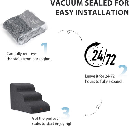 Dog Stairs for Couch Sofa and Chair, 3-Step Dog Steps for Small Dogs and Cats, Non-Slip Indoor Pet Step, Dark Grey