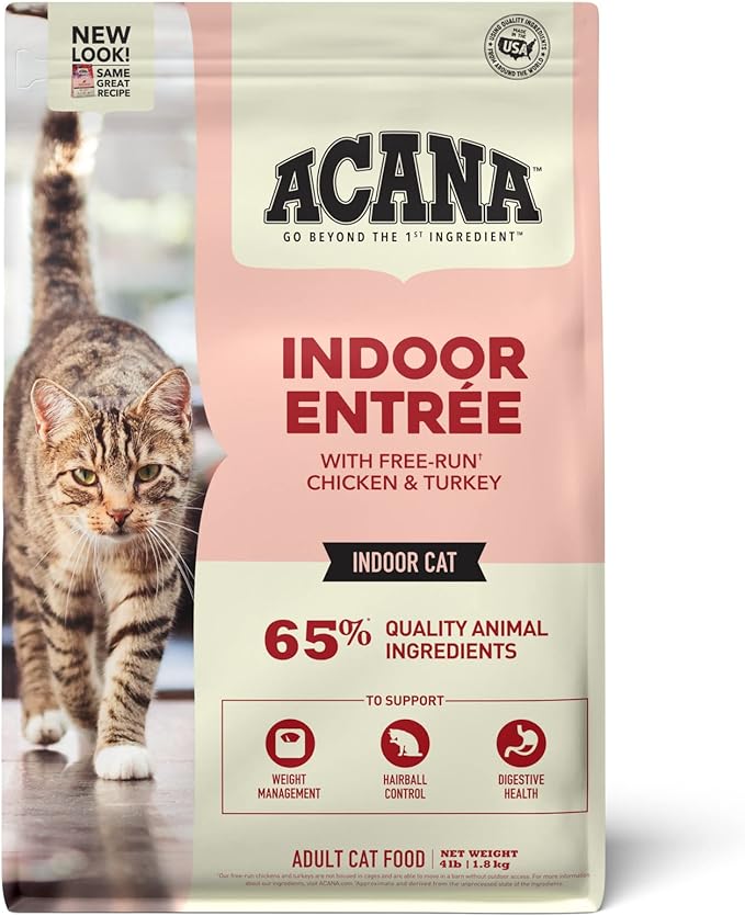 ACANA Dry Cat Food for Indoor Cats Indoor Entrée Chicken Turkey Whole Herring and Rabbit 4lb Bag