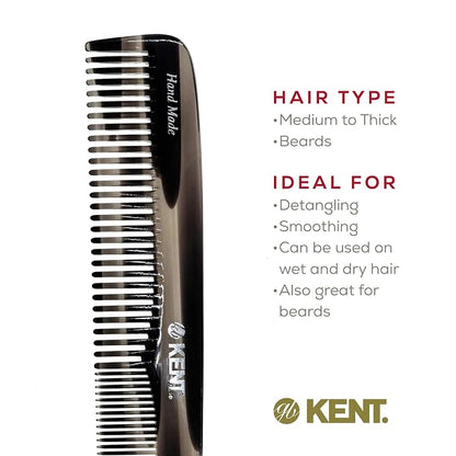 Kent 9T Graphite Fine and Wide Tooth Comb Detangler - Large Handmade and Saw-Cut Dressing Comb - Wet Hair Comb for Women and Durable Grooming Combs for Men Made in England