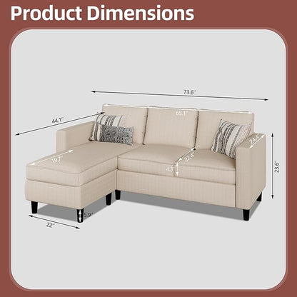 JAMFLY Sectional Sofa Couch Convertible L Shaped Sofas with Ottoman Small Sectional Couches for Living Room, 3 Seater Couch for Small Spaces, Khaki