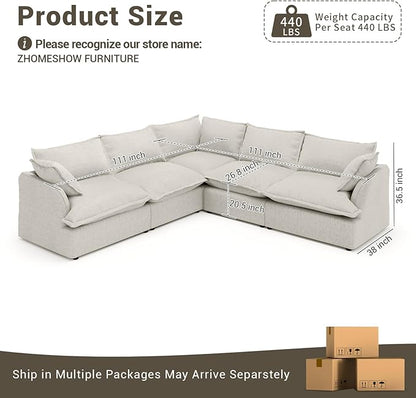 Lopzeho Oversized Modular Sectional Sofa, 5 Seater V Shaped Modular Couch with Washable Cover, Comfy Down Fill Cloud Couch, Light Grey