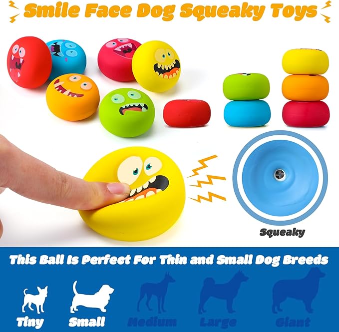 Hungdao 12 Pcs Squeaky Dog Toys Latex Rubber Squeaky Ball Smile Face Emoticon Dog Toys Chewing Interactive Ball Bulk Puppy Lovers Gift for Small Medium Pets Doggie Training (Novelty Style)