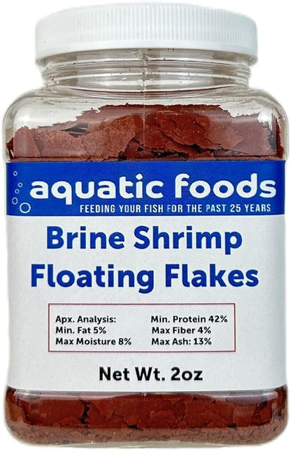 Aquatic Foods Inc. Brine Shrimp Flakes for Freshwater Cichlids, Angels, Live Bearers, Tetras, Guppies, Marine Tangs, Butterflies, Angelfish, Anthias, Clown Fish...WL 2oz Sm Jar