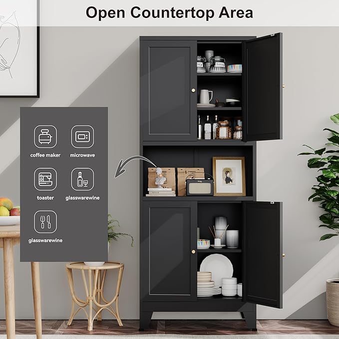 Metal Pantry Storage Cabinet, Microwave Stand