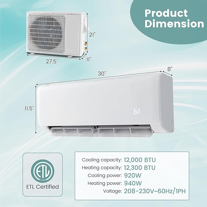 RELAX4LIFE Mini Split Ac/Heating System, 12000 BTU Ductless Mini Split Air