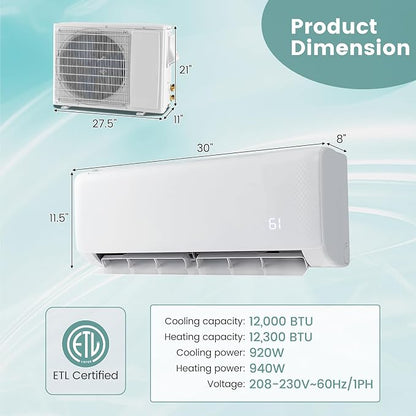 RELAX4LIFE Mini Split Ac/Heating System, 12000 BTU Ductless Mini Split Air