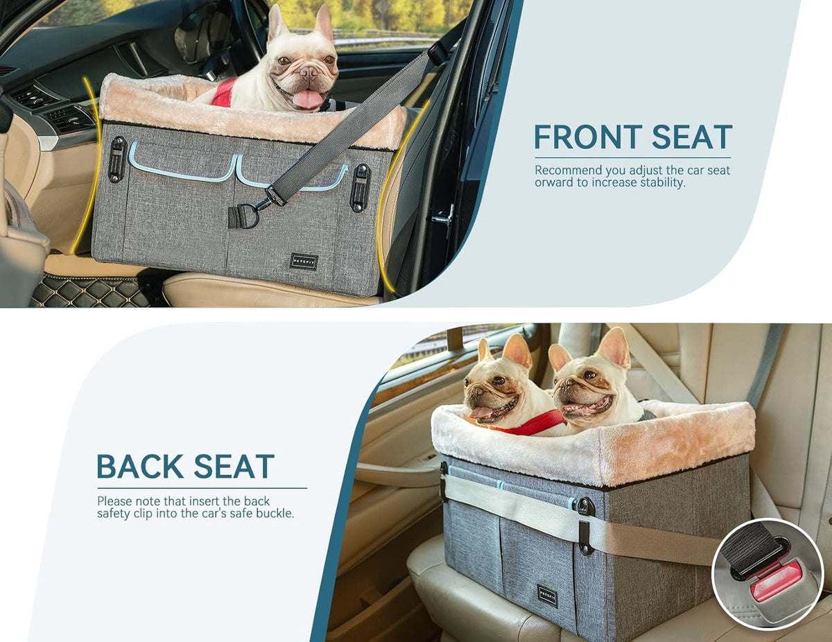 Petsfit Dog Car Seat Medium Sized Dog or 2 Small Dogs with Patent Buckles, Washable Pad, Dog Booster Car Seat for Dogs Up to 45 lbs (Medium, Light Grey)