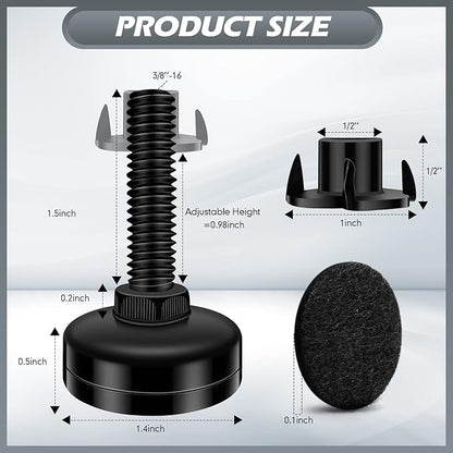 Holimax 10 Set Adjustable Furniture Leveling Feet, Adjustable Leg Levelers for Cabinets Sofa Tables Chairs, Heavy Duty Height Adjuster Furniture Levelers Foot with T- Nut Kit 3/8"-16 Thread, Black