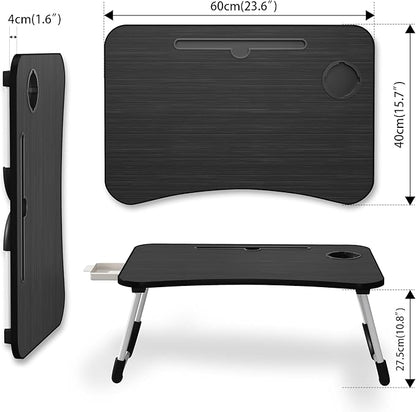 Lap Desk Bed Trays for Eating and Laptops Breakfast in Bed Tray for Sofa/Couch/Study/Reading/Writing with Cup Holder/Drawer On Low Sitting Floor Large Portable Foldable (Black)