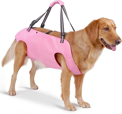 Full Body Dog Lift Harness, Support Senior & Disabled Dogs Walking | Help Up & Down Stairs Grooming, Dog Sling Backpack, Front Hind Leg Joint Injuries, Reflective, Soft Padded Handle | Pink, M