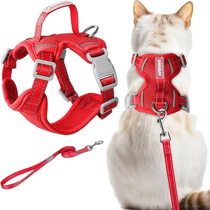 Cat Harness and Leash Set Escape Proof for Kitten Walking, Soft Adjustable Top Handle Vest Harnesses for Cats, Easy Control Breathable Reflective Small Medium Large, Red, XXS