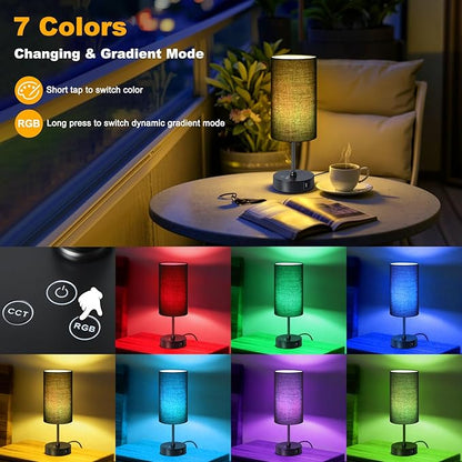 Unicozin Small Table Lamp,3 CCT 3000K/4500K/6500K & RGB Color Changing,Stepless Dimmable Touch Control Bedside Lamp for Reading,Ambience Nightstand Light for Home Decor Party,Black Shade
