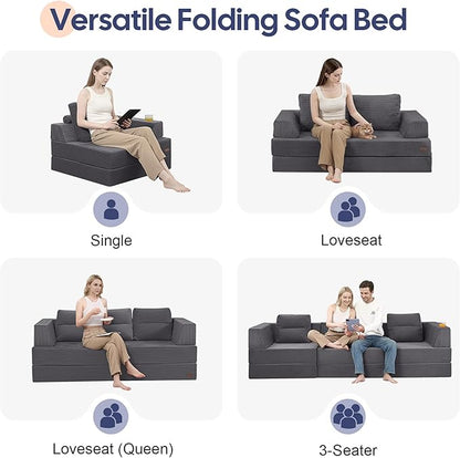 COMAX Folding Sofa Bed, Foldable Couch for Bedroom, Corduroy Convertible Floor Sleeper Futon Chair Foam, 3 in 1 Fold Out Chair Portable Comfy Lounge Couch Single Sofa Bed for Small Space Guest Room