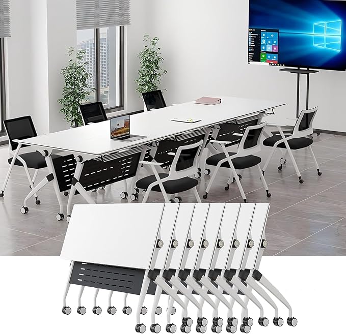 YUOXU Conference Room Table,Folding Conference Table,Flip Top Mobile Desk with Locking Silent Casters-Space Saving Rolling Table for Training Room, Office, Classroom (8, 55.12 * 23.62 * 29.53")