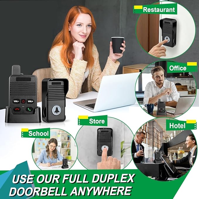 Wireless Door Bell, Full Duplex Long Range Wireless Doorbell, Waterproof 2 Way