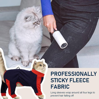Cat Pajamas for Cats Only, Sticky Hair Cat Clothes, Long Sleeve Sphynx Clothes, Anti-Licking or Skin Disease Recovery Suit for Female Cats, Kitten Onesie Pajamas, DarkBlue, XS