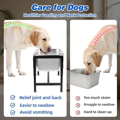 YUEPET Elevated Water Bowl for Large Dogs, 3 Gallon Outdoor Dog Water Bowl | 4 Heights Adjustable, 3 Gal Extra Large Stainless Steel Bowl, Raised Dog Water Bowl with Stand, Food and Water Use