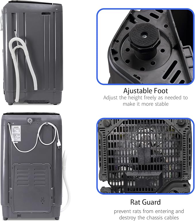 Anukis Fully Automatic Washing Machine, 13 lbs Capacity Compact Laundry Washer